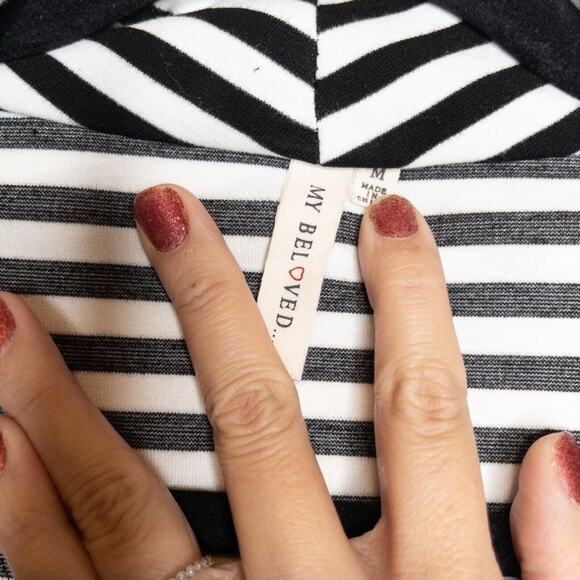 My Beloved Black White Striped Zip Jacket Women’s Medium Casual Comfort Top - Picture 3 of 7